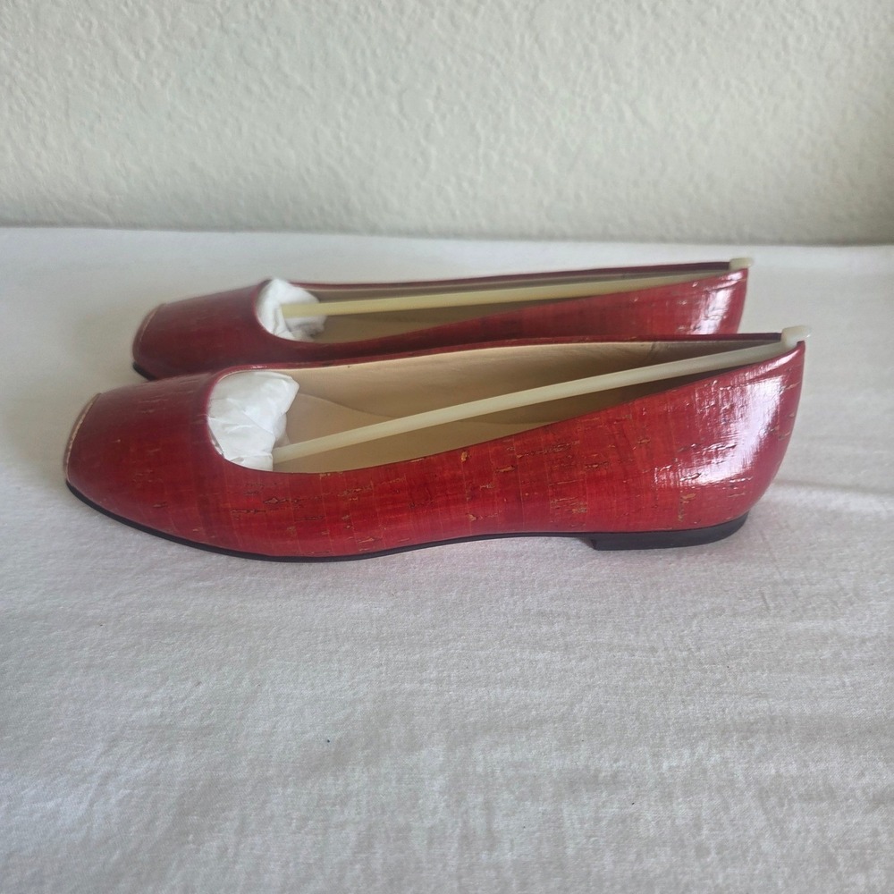 Marchez Vous Liza Red Cork Ballet Flats Square Toe Made in Italy Size 7 H15001